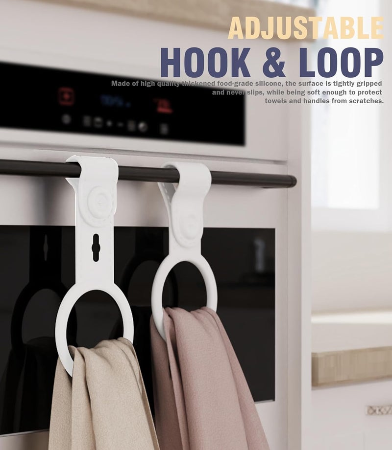 Neepanda Kitchen Towel Holder, Silicone Hand Towel Holder for Kitchen & Bathroom, Adjustable Towel Hanger Compatible for Oven Door, Cabinet Handles, Bathroom Rods (White, 2 Pack) - Image 4